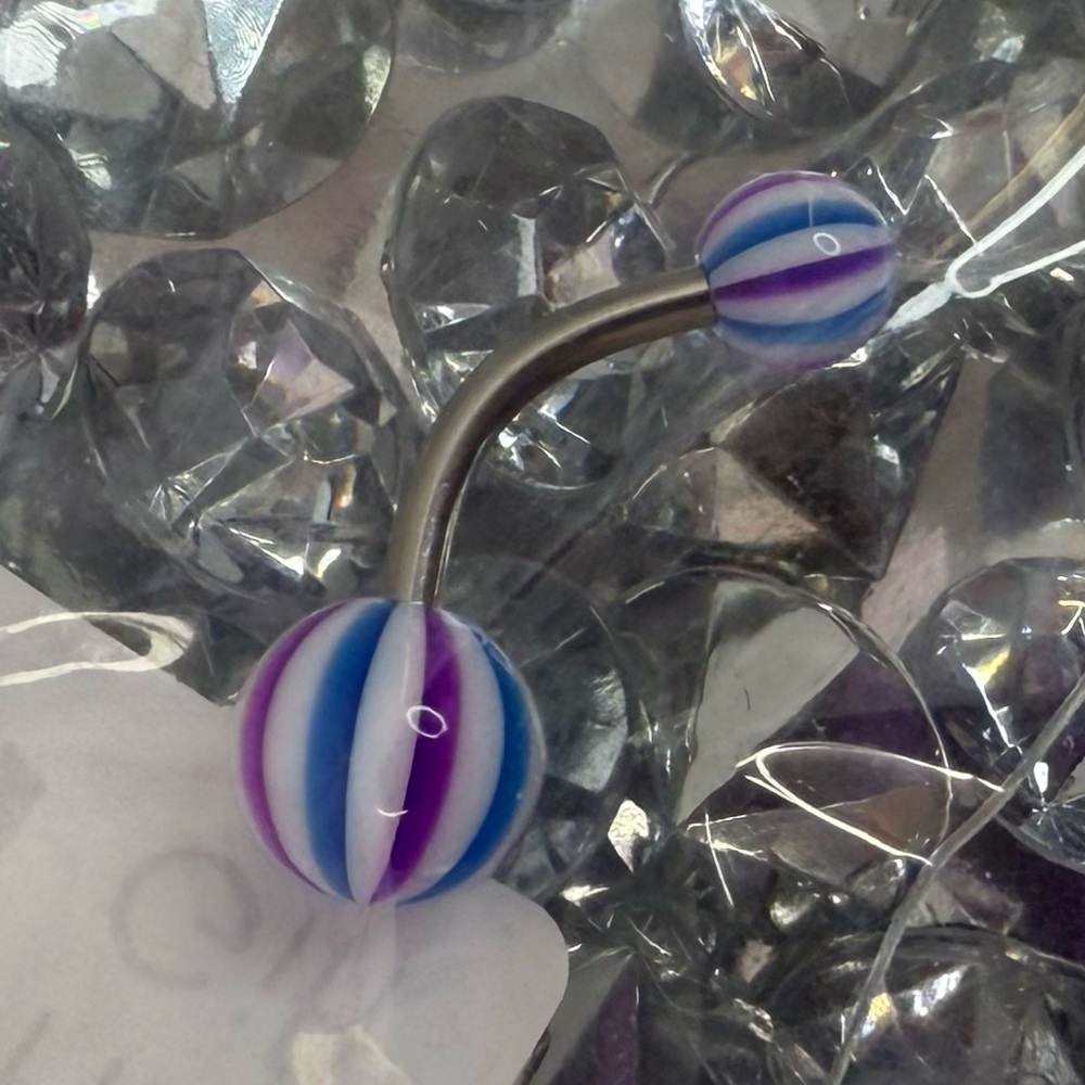Belly button Striped Purple Blue Ring - Unbranded Curved Barbell Navel Jewelry